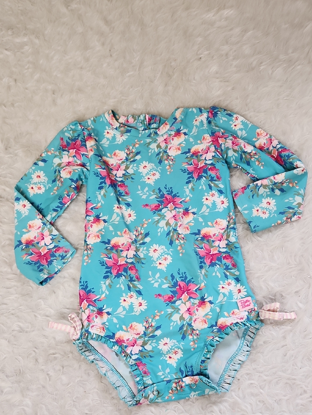 Ruffle Butts 3T Rashguard Swimsuit Bathing Suit - Floral Print, Long Sleeve
